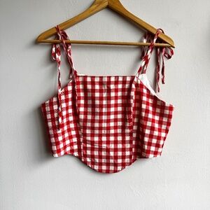 CIDER Gingham Bustier Top with Bows - Medium